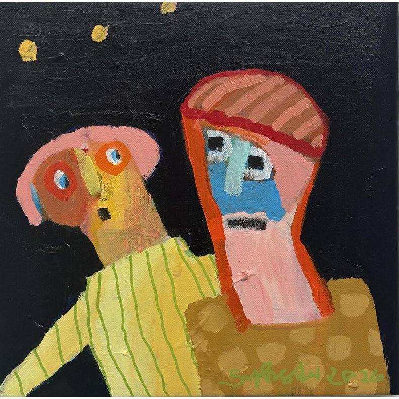 Aftentur, maleri, 29x29 cm