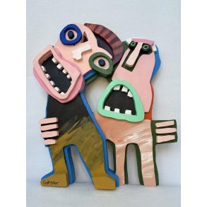 Venner, bemalet trrelief