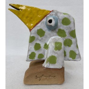 Bredn�b med gr�nne prikker, skulptur, ca. 18x21 cm
