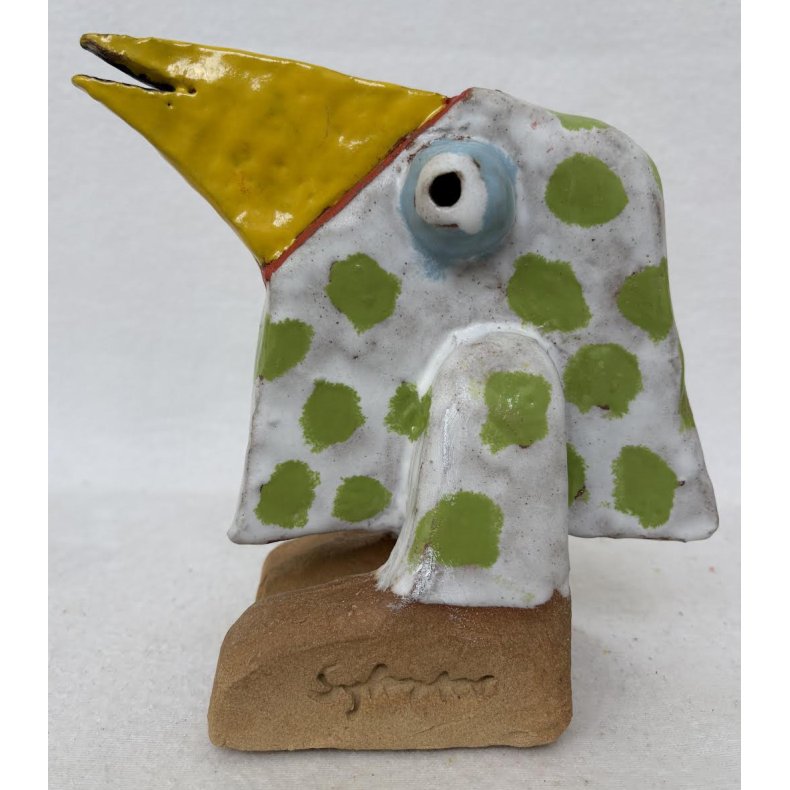 Bredn�b med gr�nne prikker, skulptur, ca. 18x21 cm