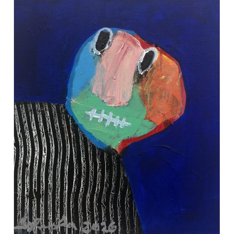 Den bl� time, maleri, 37x33 cm