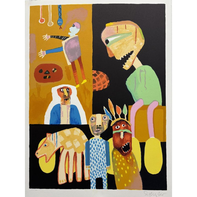 Drengen og de seks g, litografi