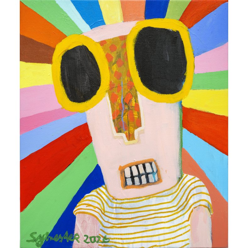 En person med stor udstr�ling, maleri, 60x50 cm