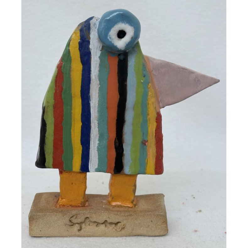 Fugl med mange striber, skulptur, ca. 16x19 cm