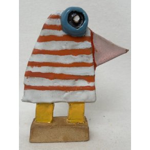 Fugl med orange og hvide striber, skulptur, ca. 19 cm