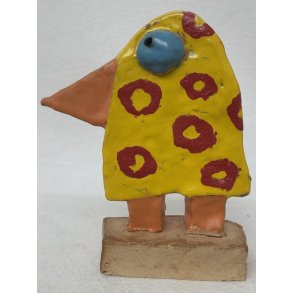 Fugl med r�de ringe, skulptur, ca. 20 cm