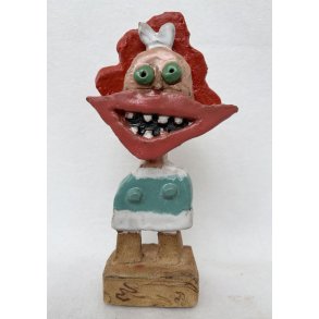 Grinepige med hvid sl�jfe, skulptur, H.22 cm