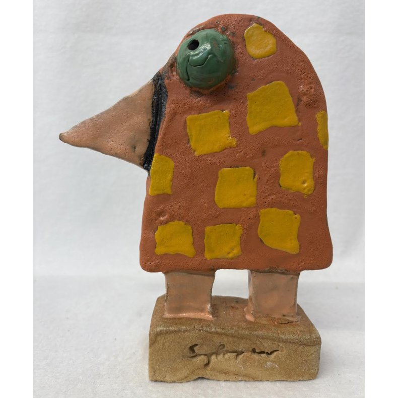 Grnjet vandrefugl, skulptur, H. 20 cm