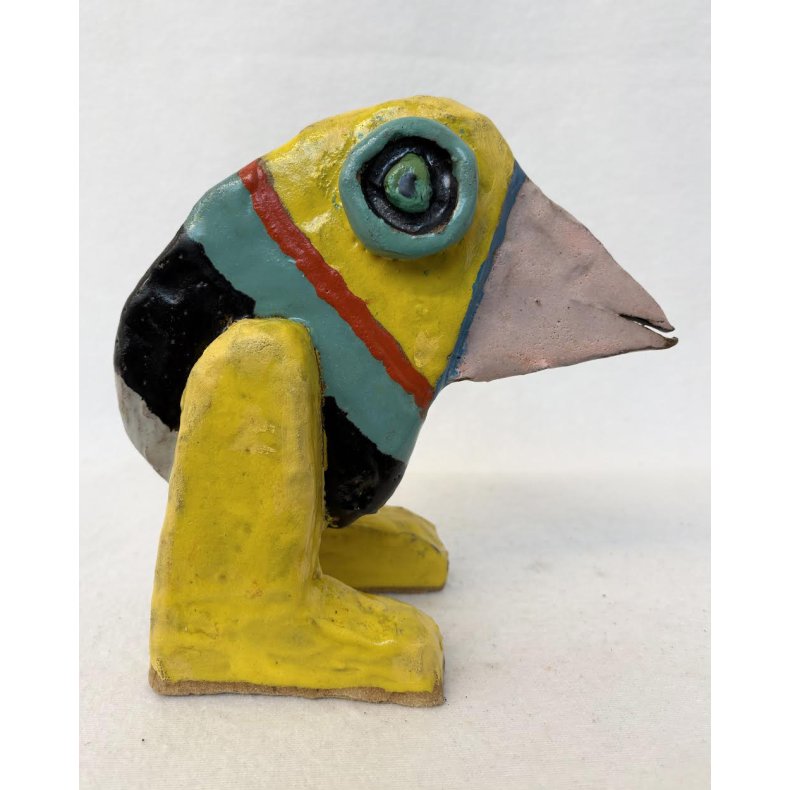 Gulbenet vandrefugl, skulptur, ca. 20x19 cm