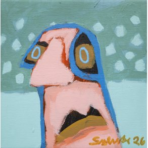 Kolonihave mand, maleri, 30x30 cm