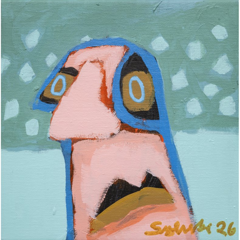 Kolonihave mand, maleri, 30x30 cm