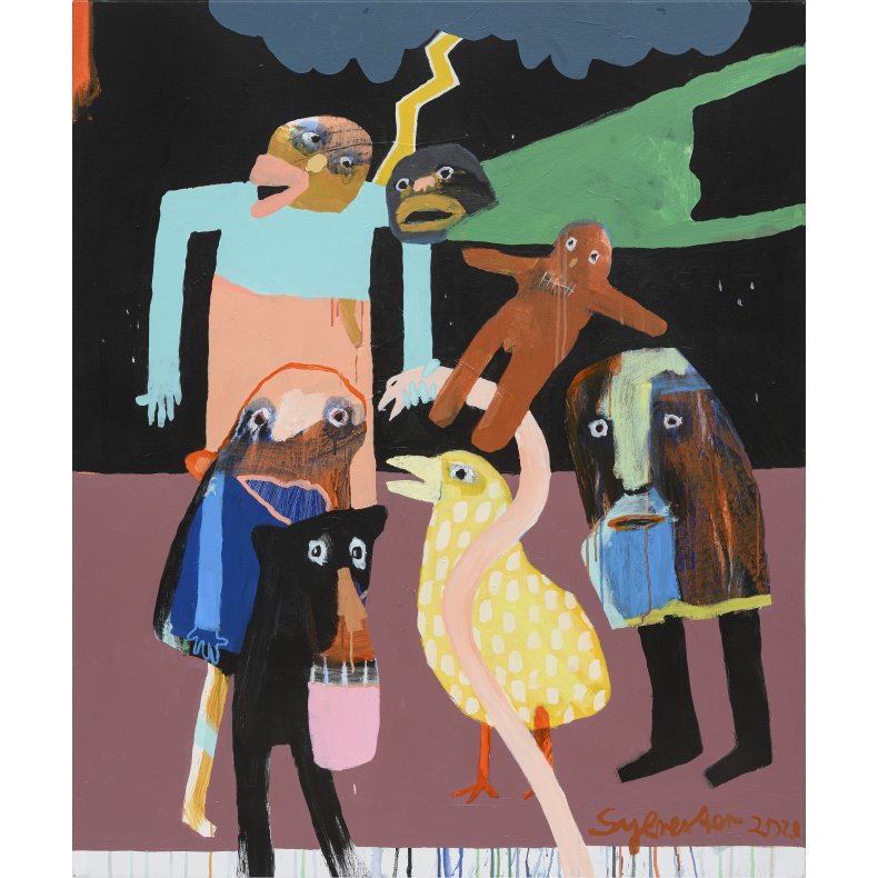 Lyn og torden, maleri, 120x100 cm