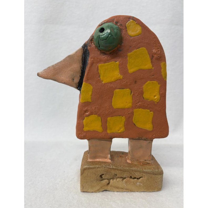 Orange fugl, skulptur, ca. 16x20 cm
