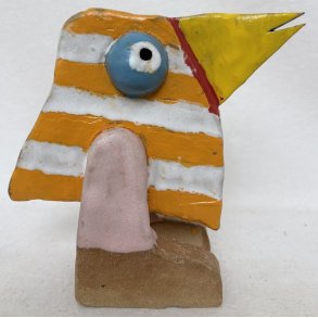 Orange og hvid stribet bredn�b, skulptur, ca. 19x20 cm