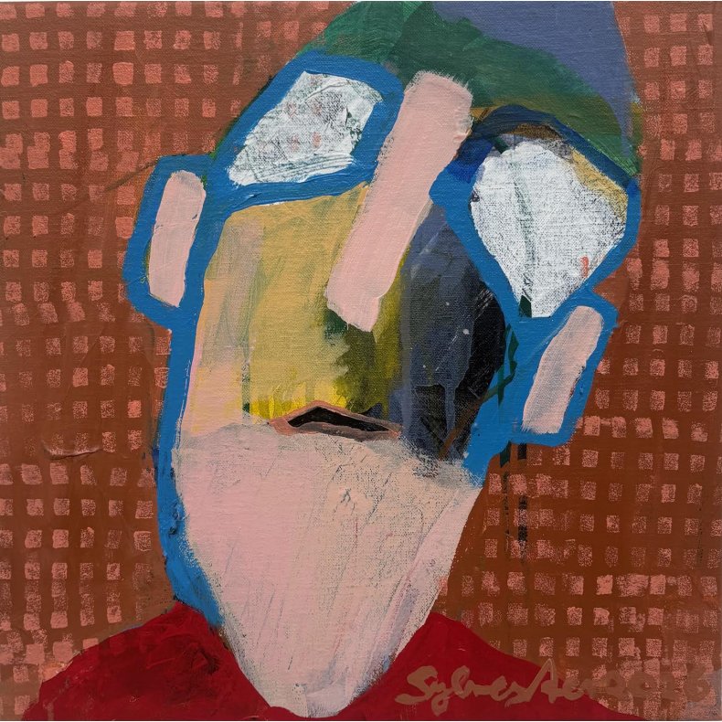 Person med plettede baggrund, maleri, 35x35 cm