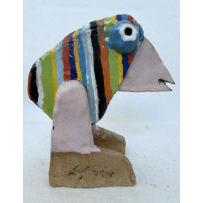 Vandrefugl med striber, skulptur, ca. 18x19 cm