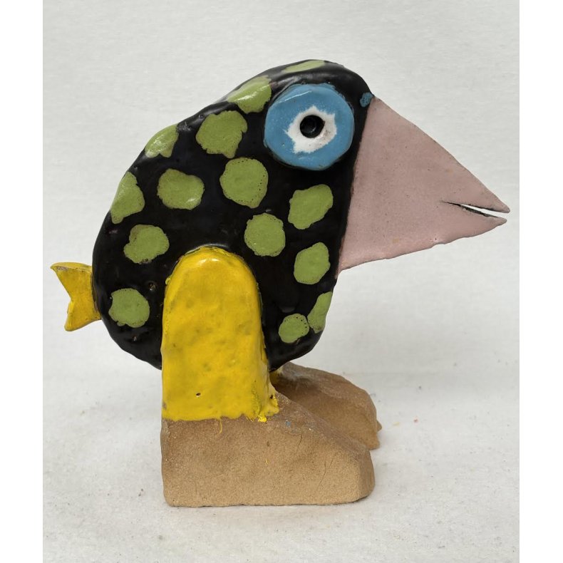 Vandrefugl med gr�nne prikker, skulptur, ca. 18x19 cm
