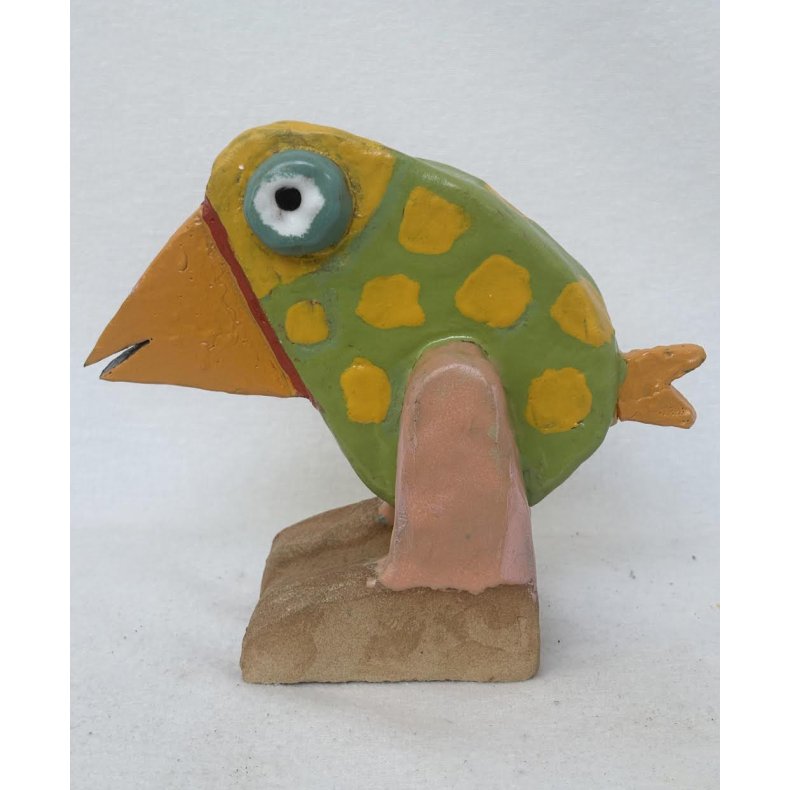 Vandrefugl med orange n�b, skulptur, ca. 18x19 cm
