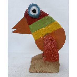 Vandrefugl med orange n�b, skulptur, ca. 20x19 cm