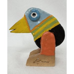 Vandrefugl med sort r�v, skulptur, ca. 18x19 cm