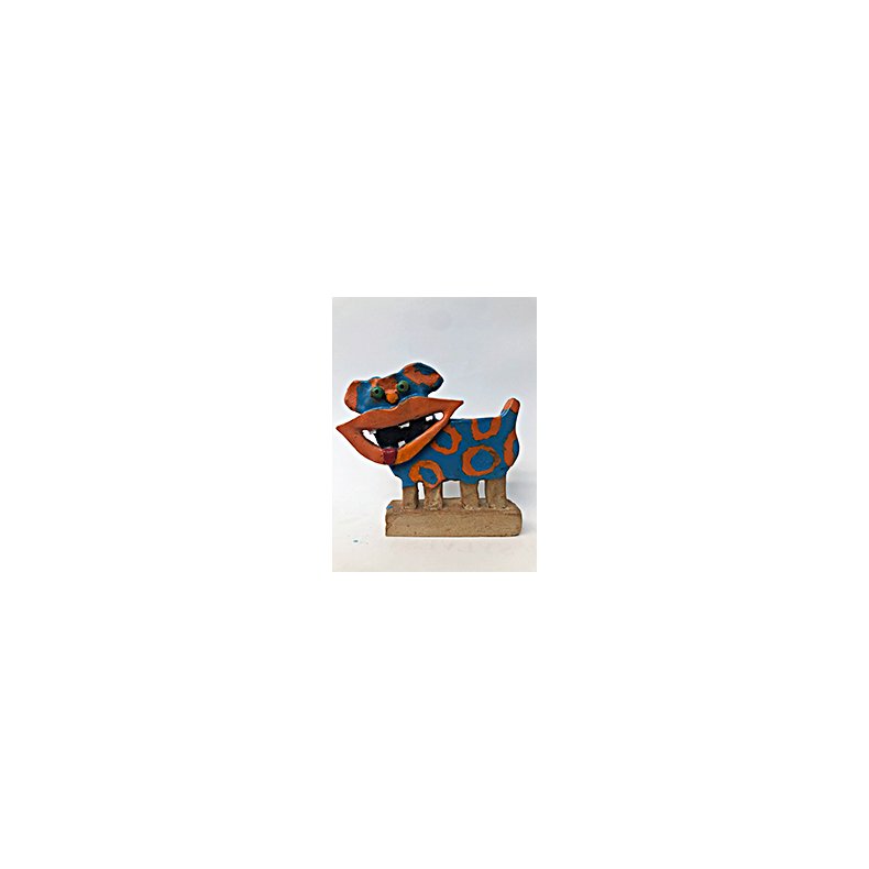 Bl hund m. orange ringe, skulptur, H.16 cm