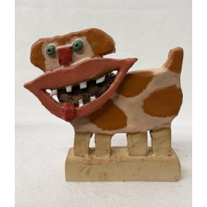 Brunprikkede hund, skulptur, ca. 16x17 cm