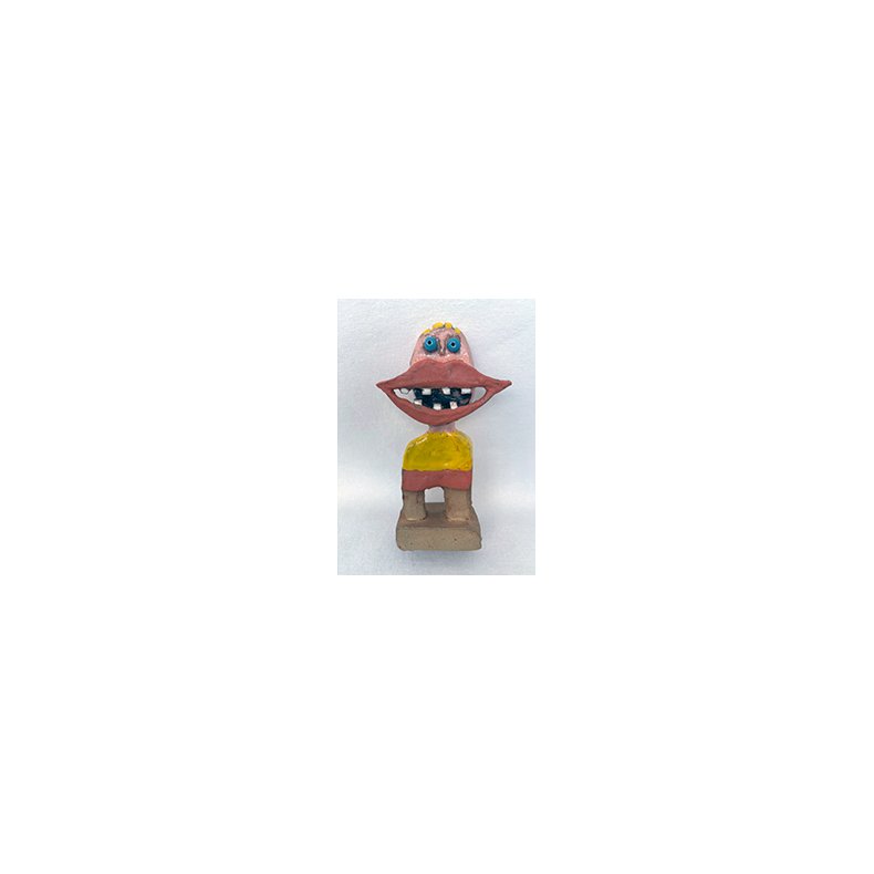 Grinedreng med bl jne, skulptur, H.23 cm