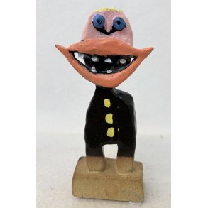 Grinedreng sortglaseret og bemalet, skulptur, H. 17 cm