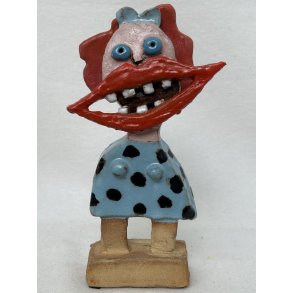 Grinepige med bl� sl�jfe, skulptur, ca. 22 cm