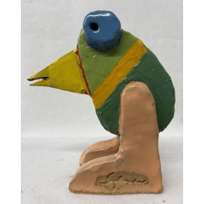 Gr�n vandrefugl med gul krave, skulptur, ca. 20x19 cm