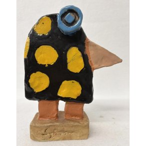 Gulprikket fugl, skulptur, ca. 16x20 cm
