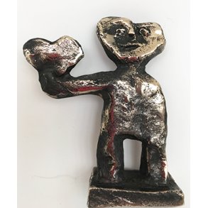 Hjertemand med hjerte, bronze skulptur, H.12 cm