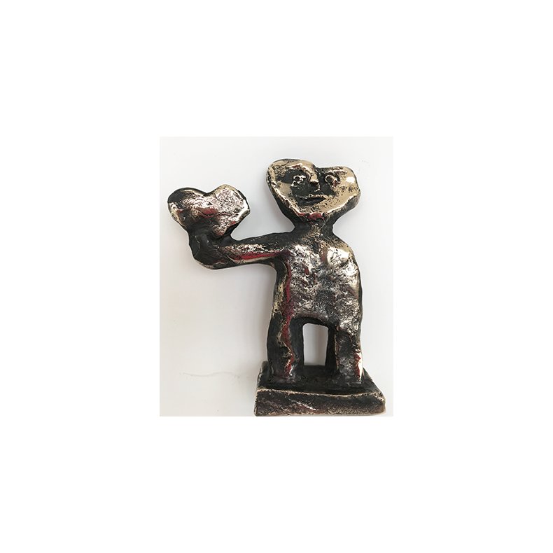 Hjertemand med hjerte, bronze skulptur, H.12 cm