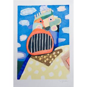 Hjtrbende person p en skyet dag, litografi