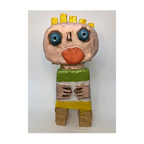 Lille person med striber, skulptur, H.31 cm