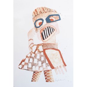 Rdvild teenager, brun/bl p lys baggrund, litografi