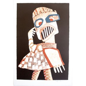 Rdvild teenager, brun/bl p sort baggrund, litografi