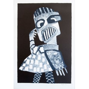 Rdvild teenager, sort/hvid p sort baggrund, litografi