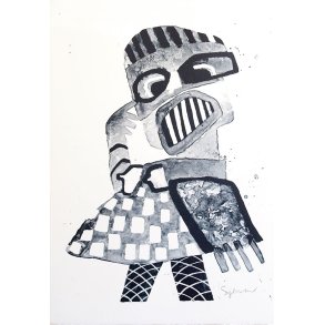 Rdvild teenager, sort/hvid p lys baggrund, litografi