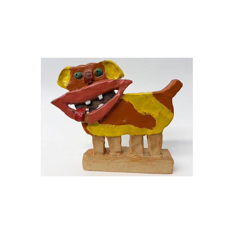 Rd og gul hund, skulptur, H.16 cm