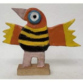 Sortstribet vingesus, skulptur, ca. 16x18 cm