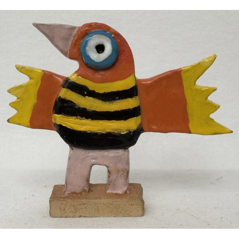 Sortstribet vingesus, skulptur, ca. 16x18 cm